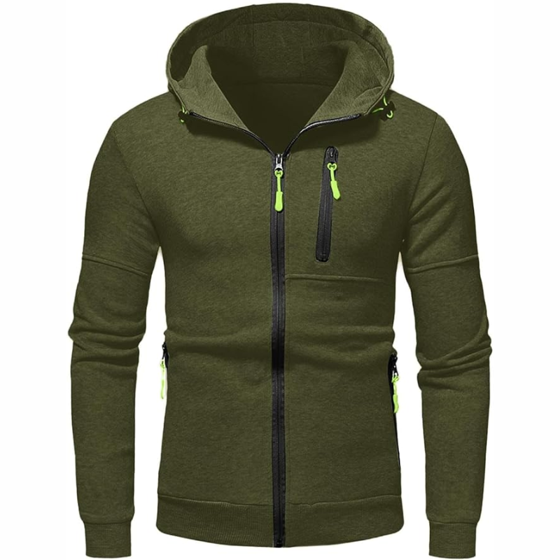 Herren Kapuzenpullover Schwarz Reißverschluss Modern