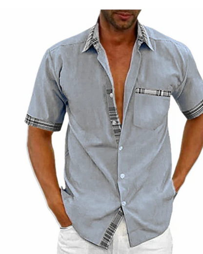 Herren Hemd Stehkragen Kurzarm Modern Slimfit