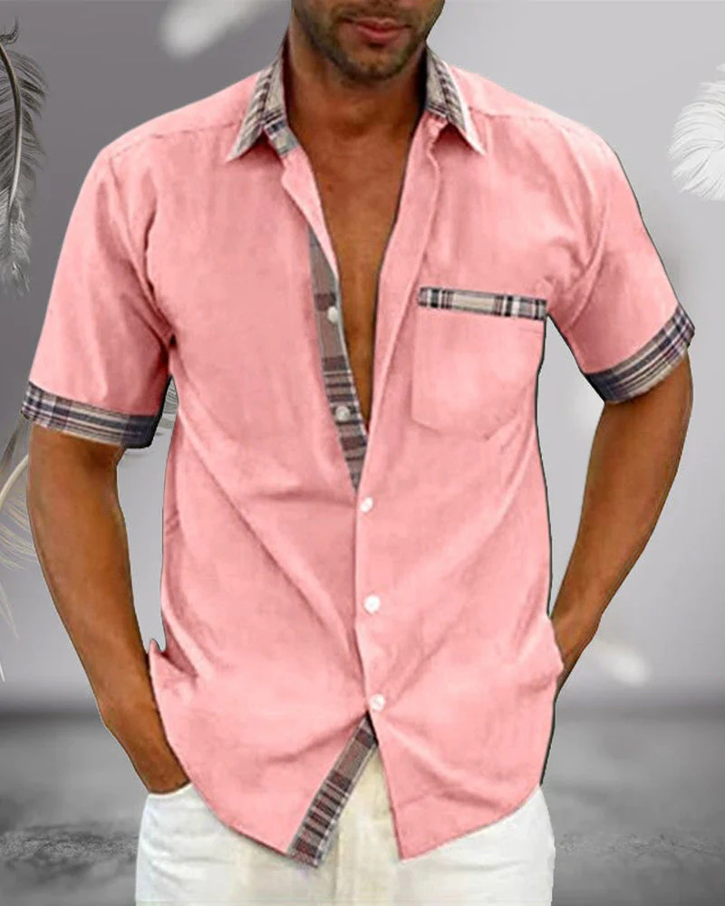 Herren Hemd Stehkragen Kurzarm Modern Slimfit