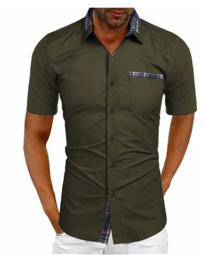 Herren Hemd Stehkragen Kurzarm Modern Slimfit