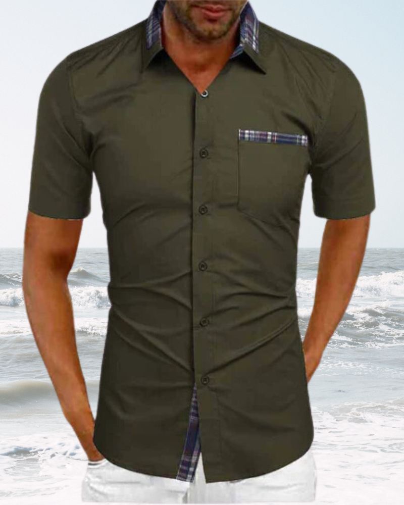 Herren Hemd Stehkragen Kurzarm Modern Slimfit