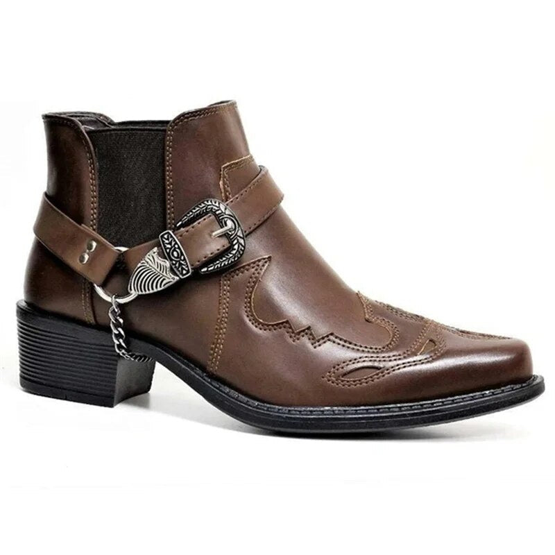 Herren Westernstiefel Schwarz Leder Stiefel