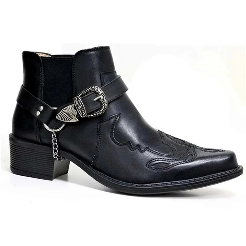 Herren Westernstiefel Schwarz Leder Stiefel - BerlinGlamour