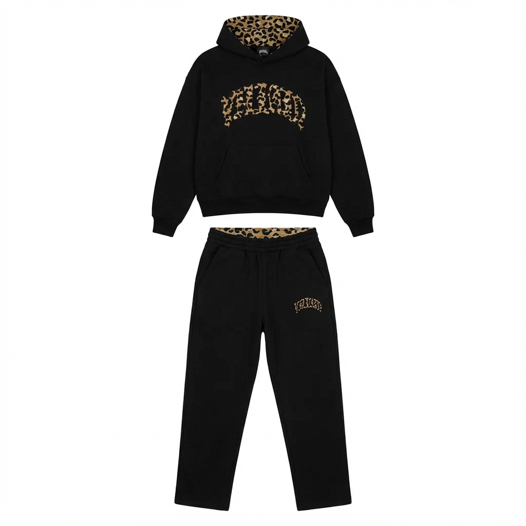 Leopard Jogginganzug Damen Hoodie Set Mit Leo Muster
