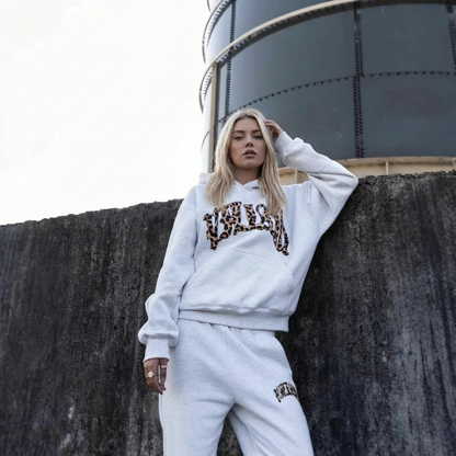 Leopard Jogginganzug Damen Hoodie Set Mit Leo Muster