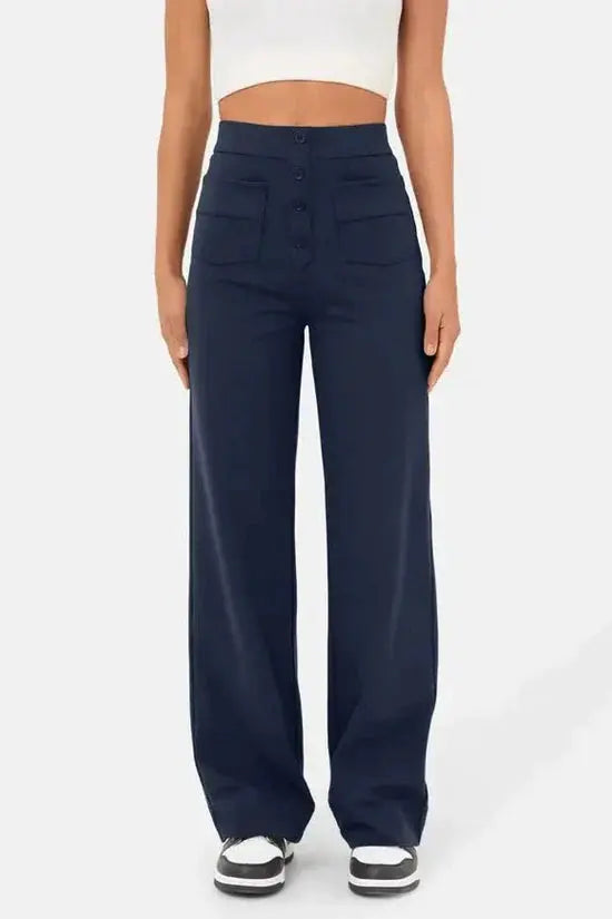 Hochtaillierte Hose Mit Vorne Taschen Damen Bein - BerlinGlamour