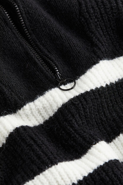 Damenpullover Streifen Reißverschluss Kragen Modern