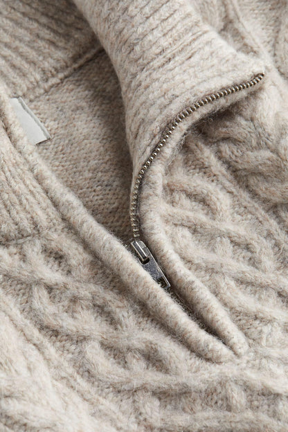 Strickpullover Zopfmuster Warm Halbreißverschluss Stilvoll