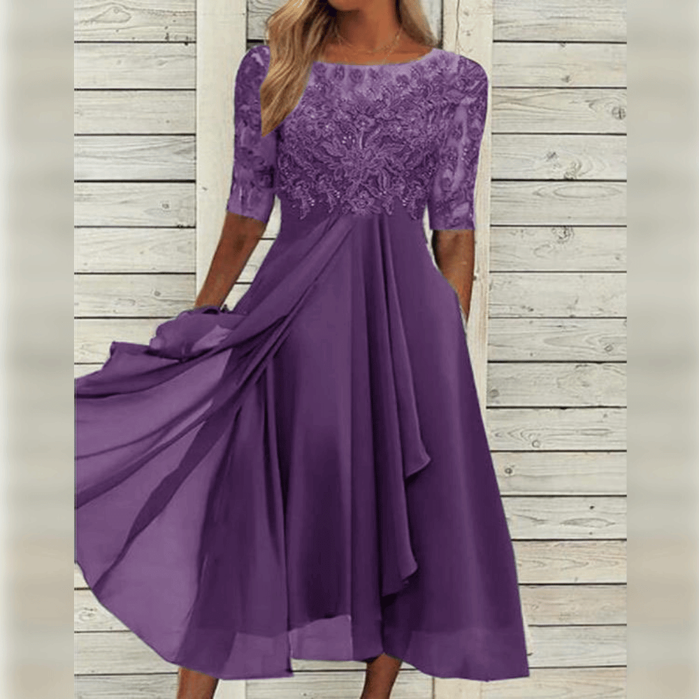 Elegantes Hochzeitsgastkleid Midi Damenkleid Schlicht
