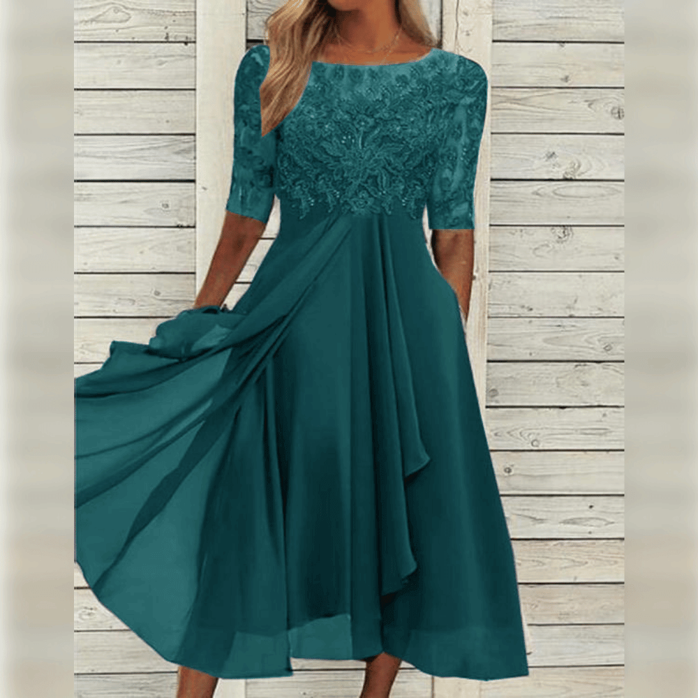 Elegantes Hochzeitsgastkleid Midi Damenkleid Schlicht