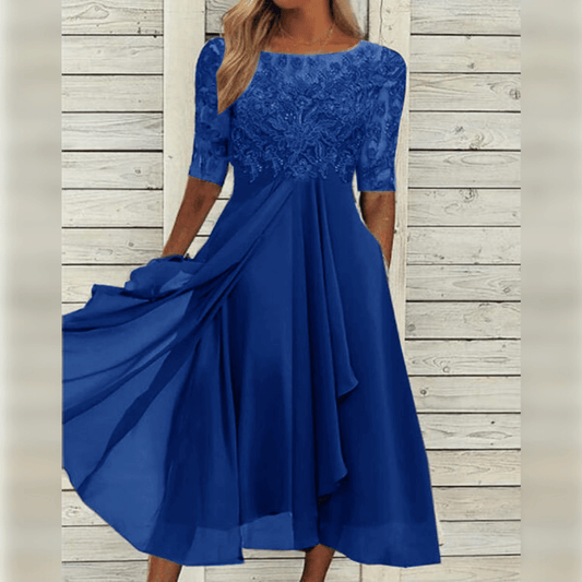 Elegantes Hochzeitsgastkleid Midi Damenkleid Schlicht - BerlinGlamour