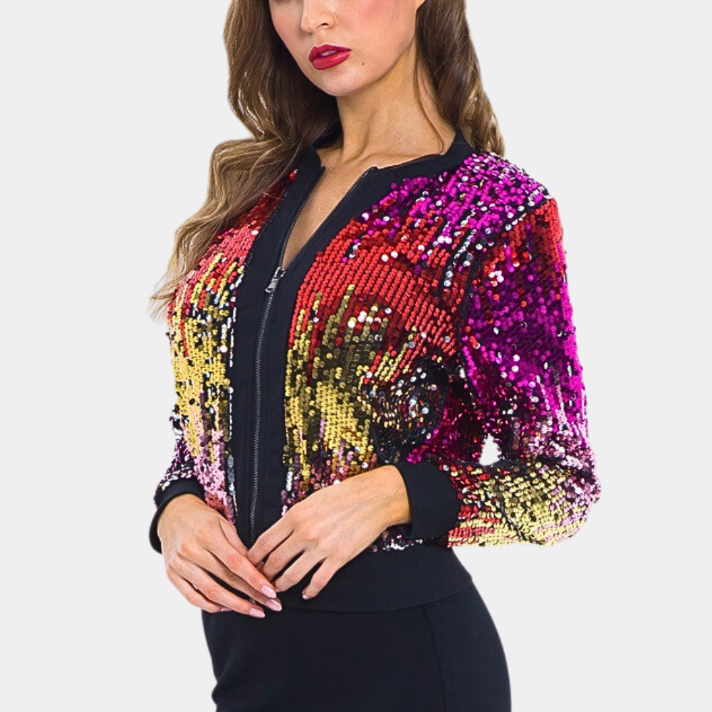 Glitzerjacke Damen Herbst Pailletten Kurzjacke Modern