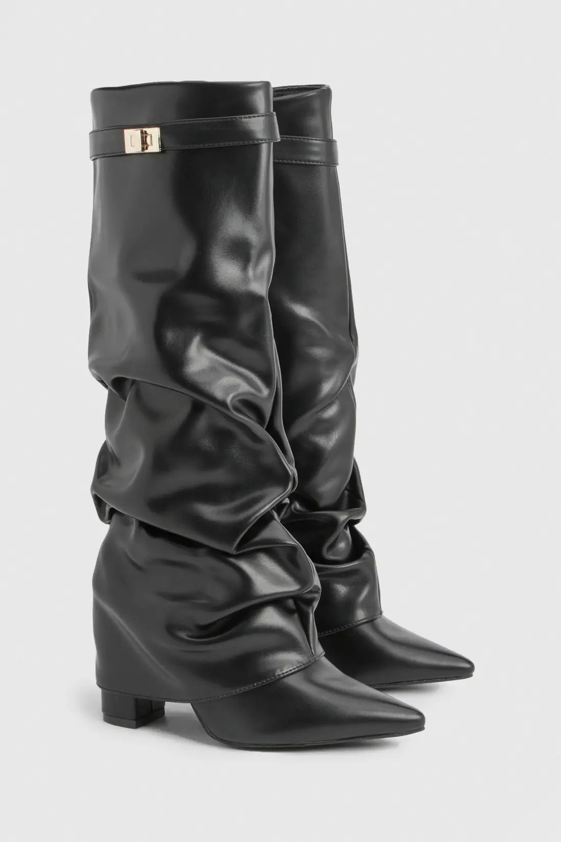 Faltstiefel Damen Niedriger Absatz Spitze Zehen