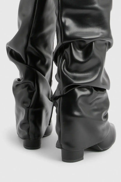 Faltstiefel Damen Niedriger Absatz Spitze Zehen