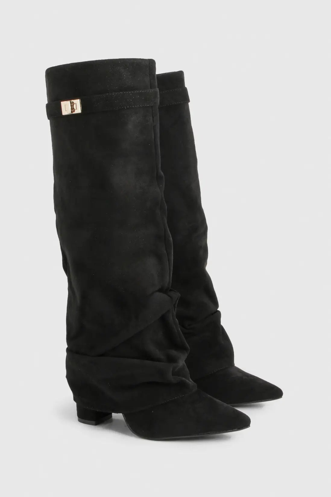 Faltstiefel Damen Niedriger Absatz Spitze Zehen