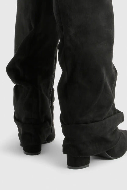 Faltstiefel Damen Niedriger Absatz Spitze Zehen