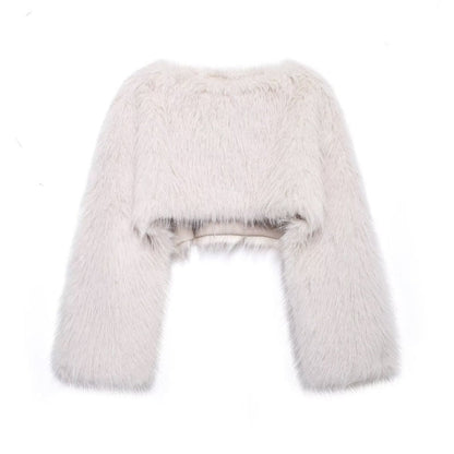 Kunstfell Pullover Damen Weitärmelig Oversized Crop