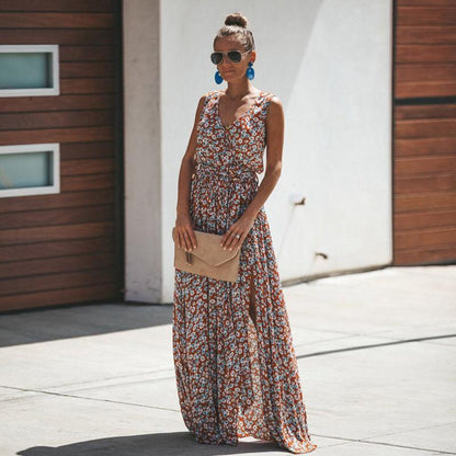 Sommerkleid Ärmellos Maxikleid Blumenprint Elegant - BerlinGlamour