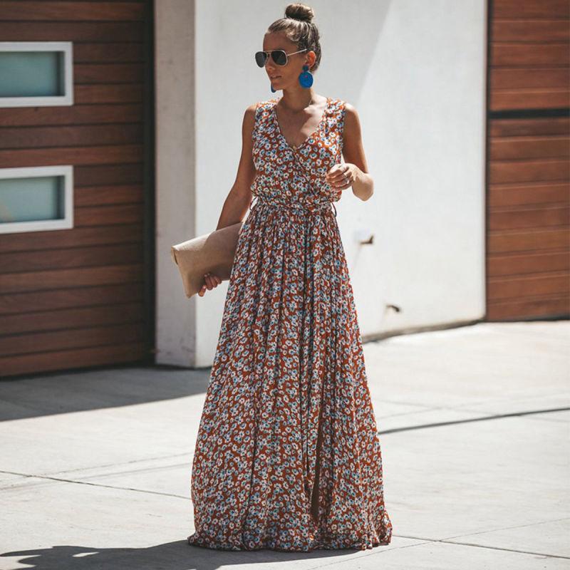 Sommerkleid Ärmellos Maxikleid Blumenprint Elegant