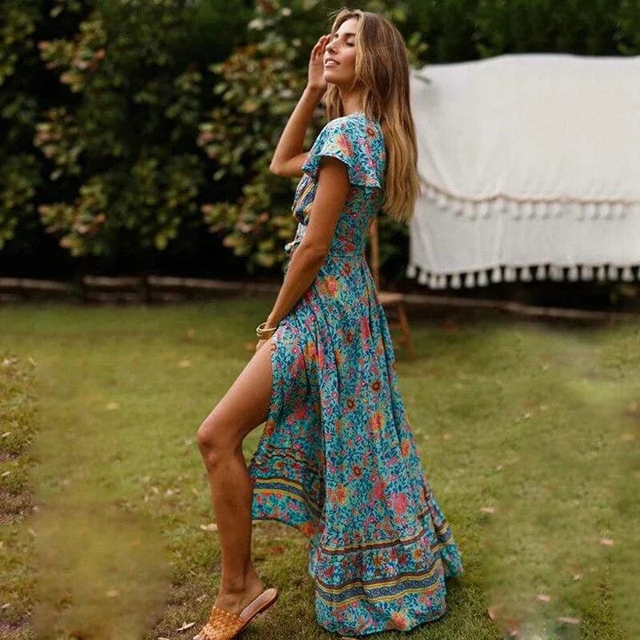 Boho Maxikleid Wickelkleid Hohes Schlitzdesign