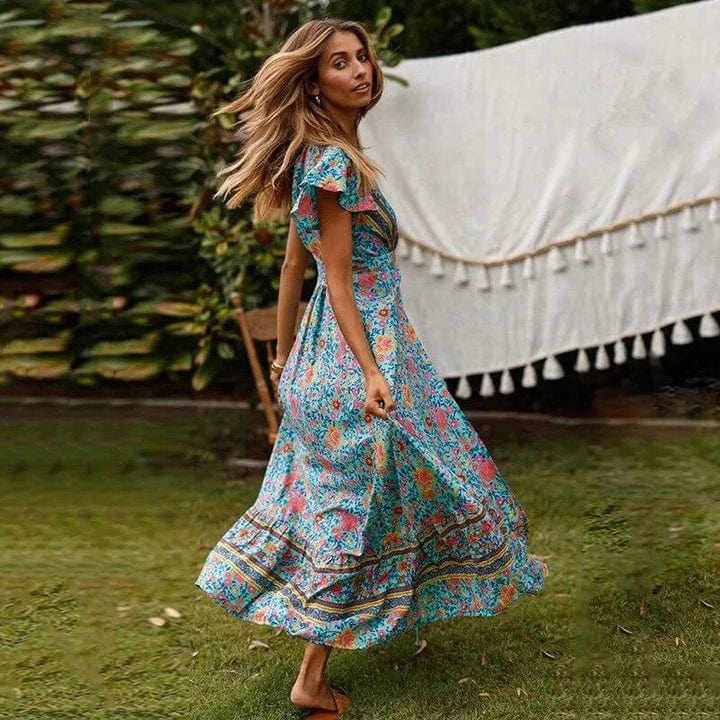 Boho Maxikleid Wickelkleid Hohes Schlitzdesign