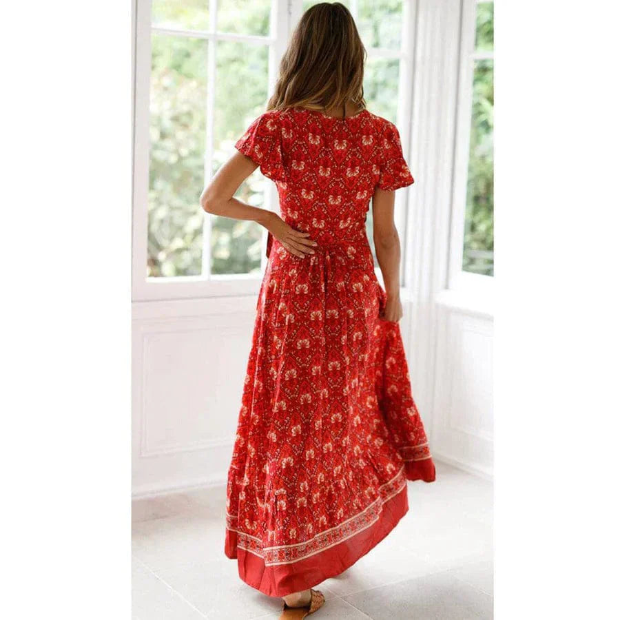 Sommer Maxikleid Wickelkleid Feminin Boho