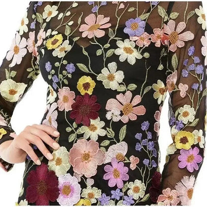 Kleid Minikleid Floral Durchscheinend Damen Partykleid