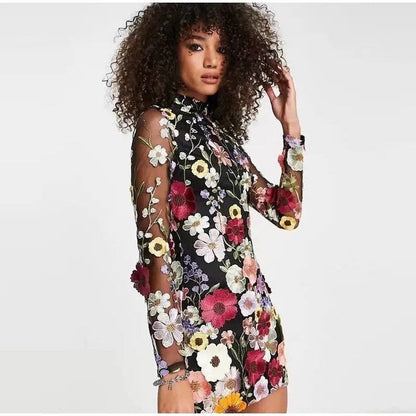 Kleid Minikleid Floral Durchscheinend Damen Partykleid