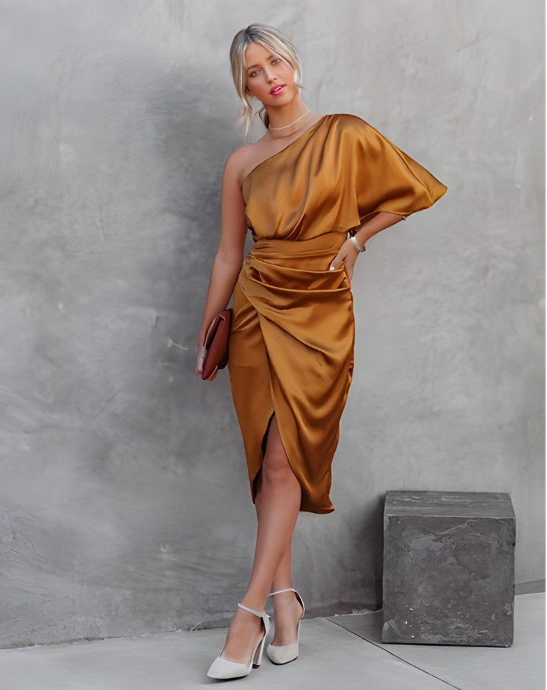 Damenkleid Modern Midikleid Asymmetrisch Elegant