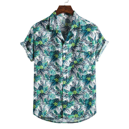 Herren Kurzarmhemd Vintage Druck Baumwolle Trendy - BerlinGlamour