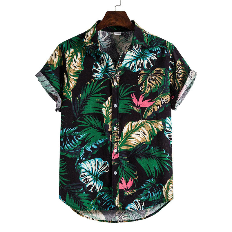 Herren Hemd Kurzarm Blumenmuster Baumwolle Sommer - BerlinGlamour