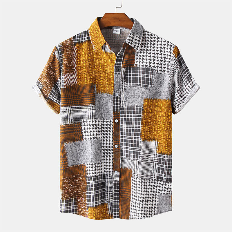 Retro Herren Hemd Kurzarm Abstrakt Bedruckt Modern - BerlinGlamour