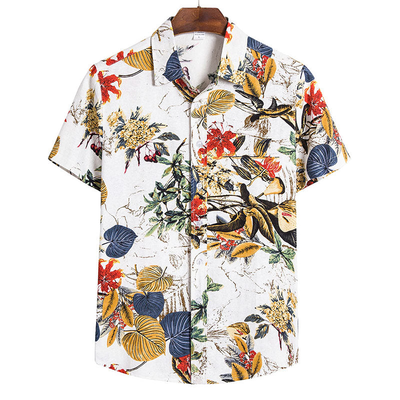 Herren Hemd Kurzarm Blumenmuster Retro Style - BerlinGlamour