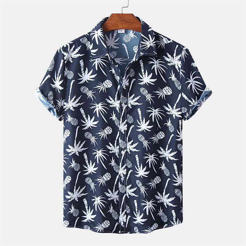 Herren Kurzarm Hemd Navy Blau mit Logo Druck - BerlinGlamour