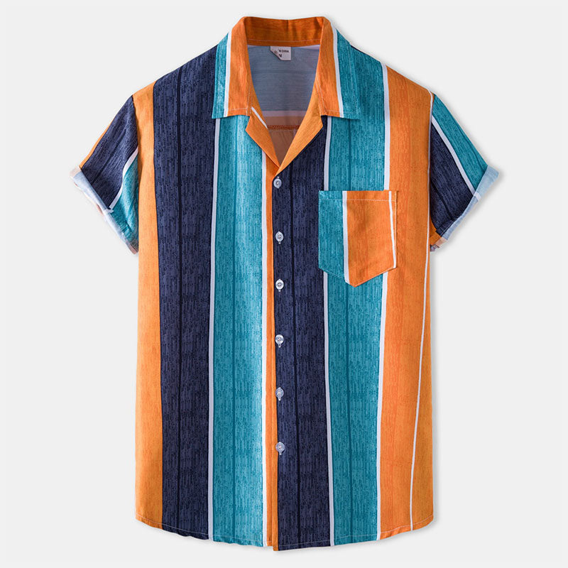 Männer Kurzarm Hemd Gestreift Baumwolle Vintage Style - BerlinGlamour