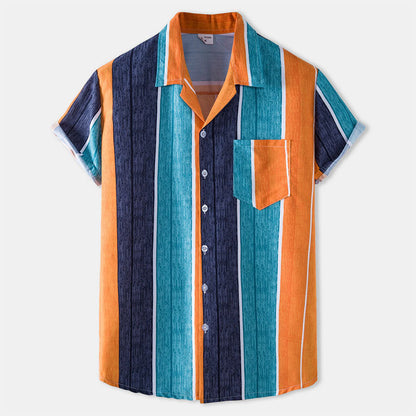 Männer Kurzarm Hemd Gestreift Baumwolle Vintage Style - BerlinGlamour