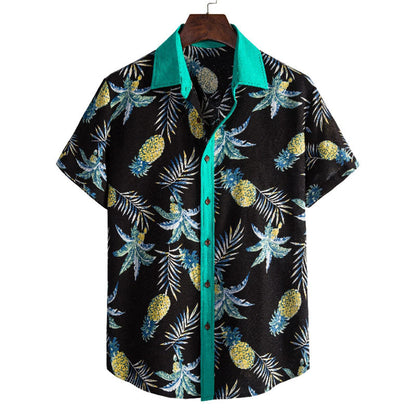 Herren Kurzarm Hemd Ananas Motiv Baumwolle Sommer - BerlinGlamour
