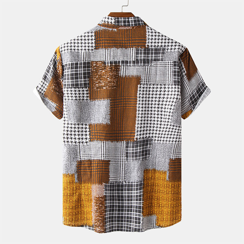 Retro Herren Hemd Kurzarm Abstrakt Bedruckt Modern