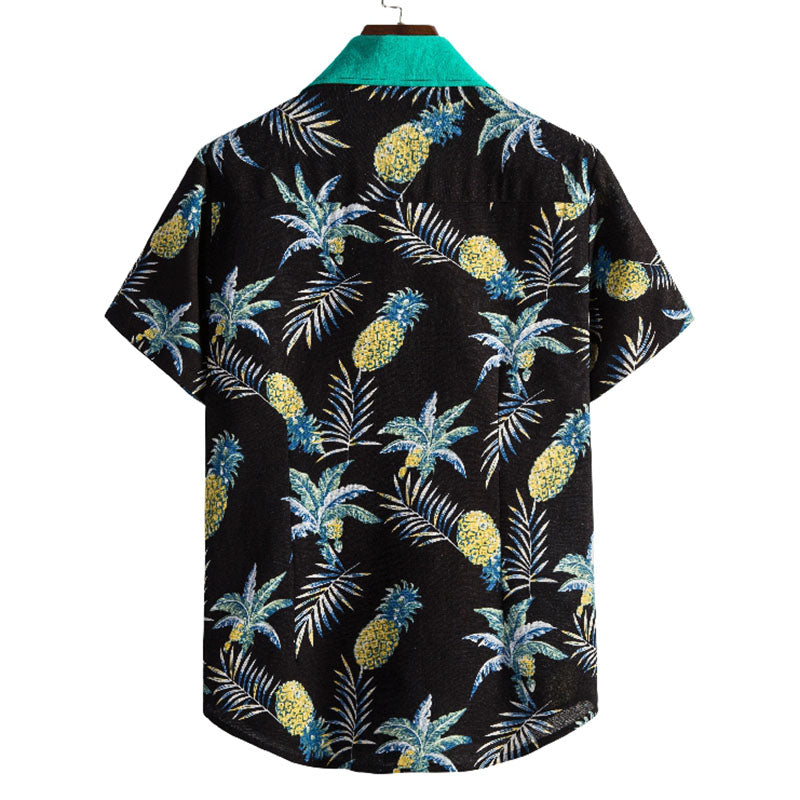 Herren Kurzarm Hemd Ananas Motiv Baumwolle Sommer