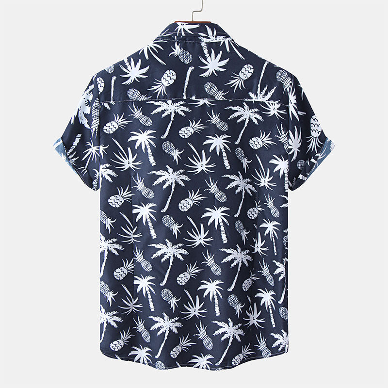 Herren Kurzarm Hemd Navy Blau mit Logo Druck