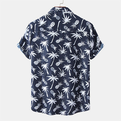 Herren Kurzarm Hemd Navy Blau mit Logo Druck