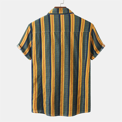 Herren Hemd Kurzarm Gestreift Retro Style