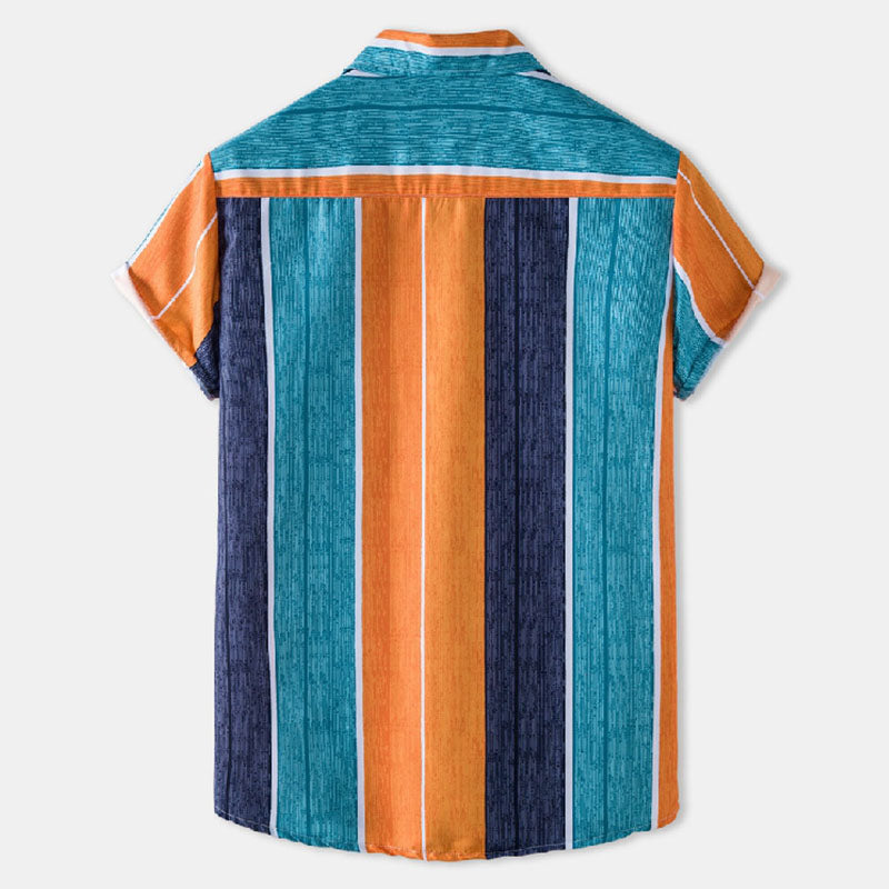 Männer Kurzarm Hemd Gestreift Baumwolle Vintage Style