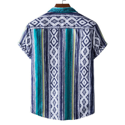 Herren Hemd Kurzarm Gestreift Baumwolle Vintage Style