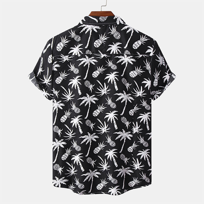 Herren Kurzarm Hemd Schwarz mit Logo Druck