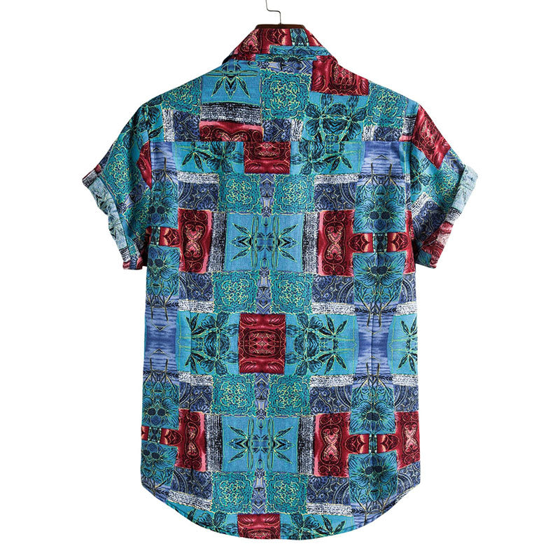 Herren Hemd Kurzarm Retro Baumwolle Vintage Style