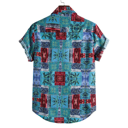 Herren Hemd Kurzarm Retro Baumwolle Vintage Style