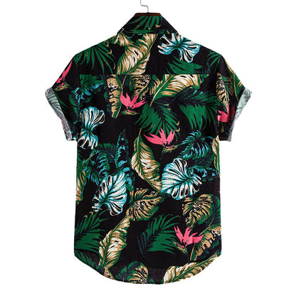 Herren Hemd Kurzarm Blumenmuster Baumwolle Sommer