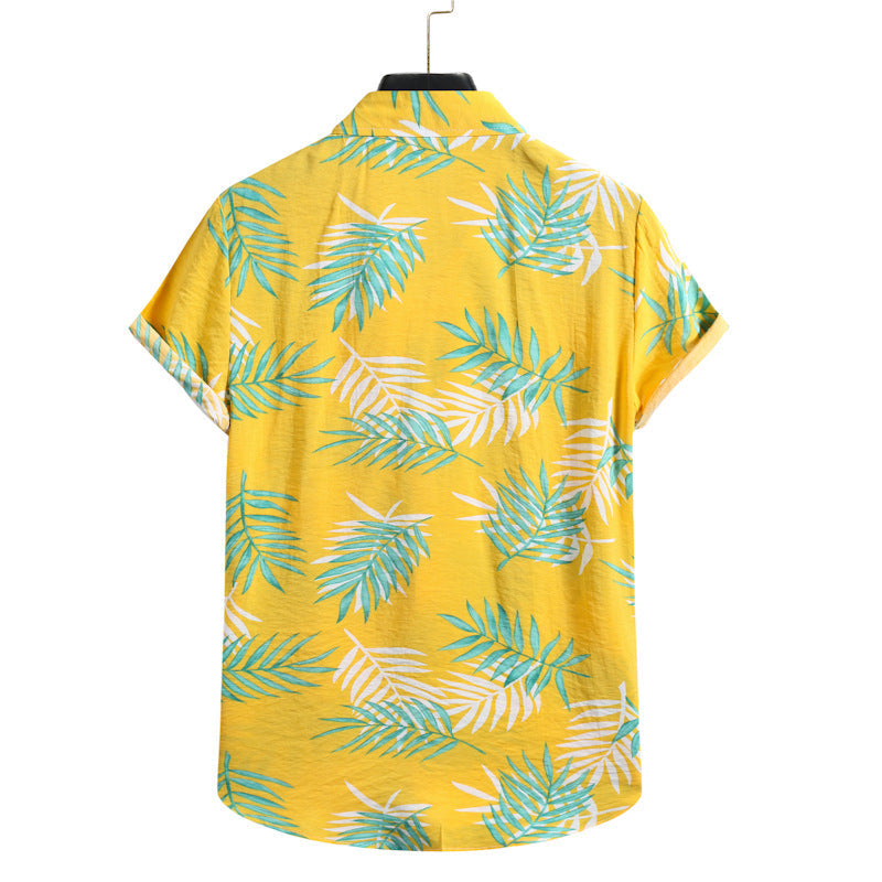 Herren Kurzarm Hemd Blumenmuster Sommer
