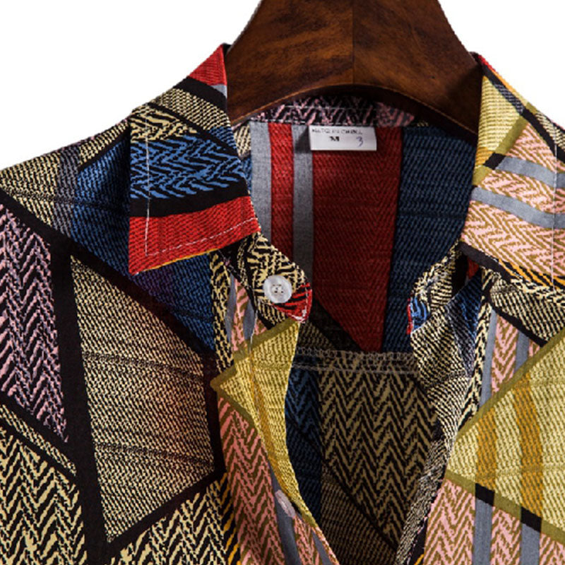 Herren Hemd Kurzarm Vintage Bedruckt Klassisch